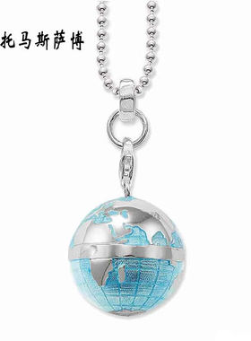 托马斯萨博项链蓝色地球仪银饰品