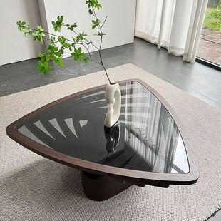 黑色钢化玻璃爆款三角深渊流行茶几简约现代时尚公寓小户客厅茶几