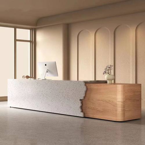 公司前台接待台办公室前台桌北欧原木风民宿馆长款收银台吧台