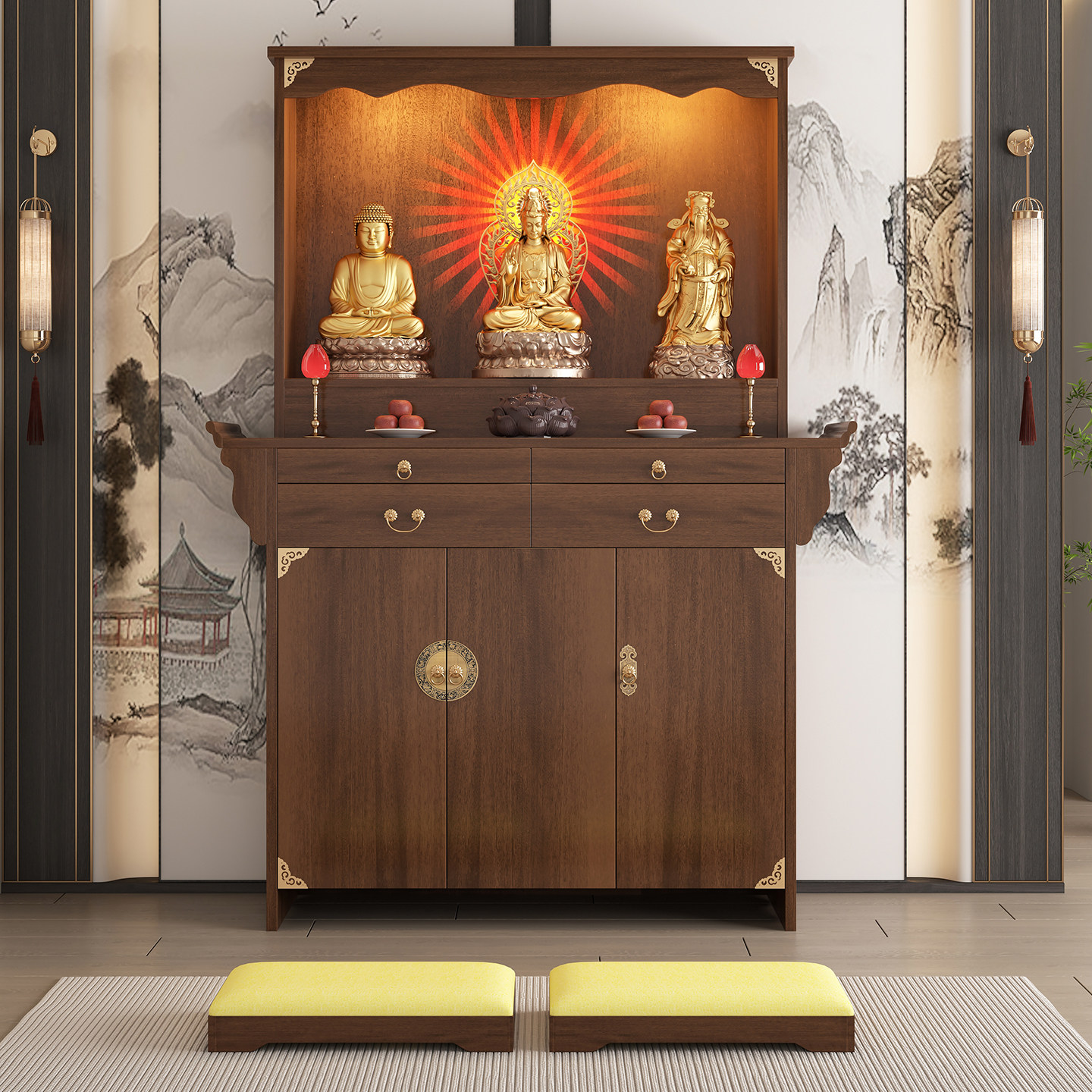 实木佛龛柜供桌神台柜家用财神爷香案台新中式立柜神龛菩萨供奉台