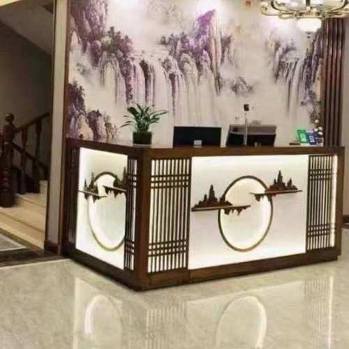新中式吧台收银台前台实木足浴大气茶楼美容酒店足疗餐厅复古前台