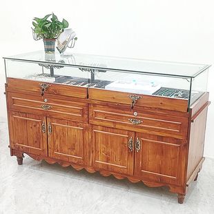 实木复古玻璃展示柜珠宝摆件柜台展示架首饰眼镜展柜中岛柜
