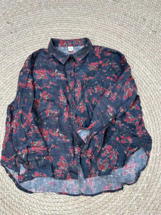 文艺复古衬衫 亚麻印花翻领宽松百搭长袖 薄款 花社5531原创春夏新款