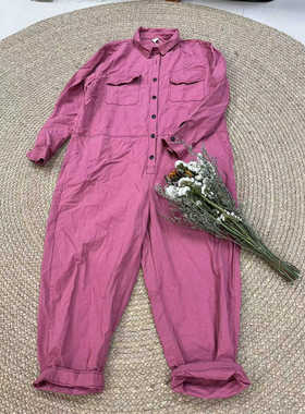 花社春夏正品6986连衣裤出口原单精棉个性工装款减龄纯色连体裤女