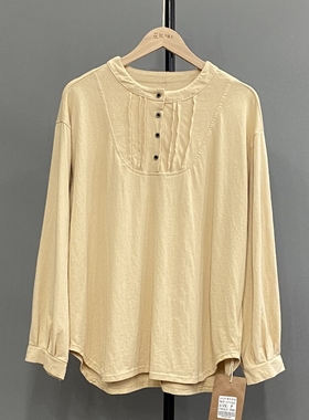 花社の日单 17108纯棉T恤 水洗炒色做旧前短后长宽松显瘦衬衫卫衣