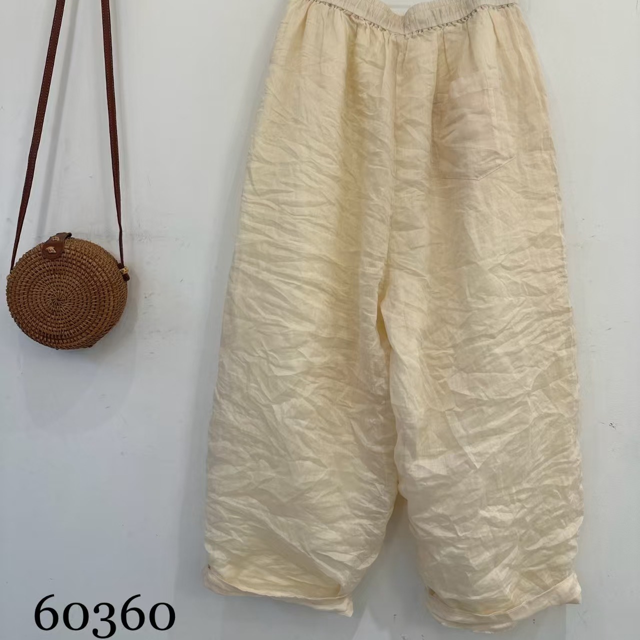 簡賽正品60360 簡約純色松弛感100%苧麻雙層老爹庫大襠褲寬松加肥