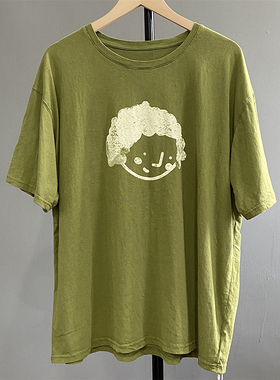 花社正品17112纯棉T恤女小卡通印花宽松大码垂感随性百搭慵懒风