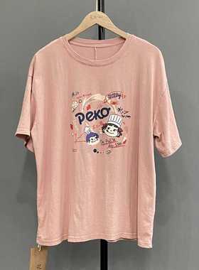 花社の日单 18516纯棉T恤 个性卡通印花圆领溜条 薄款超柔软宽松