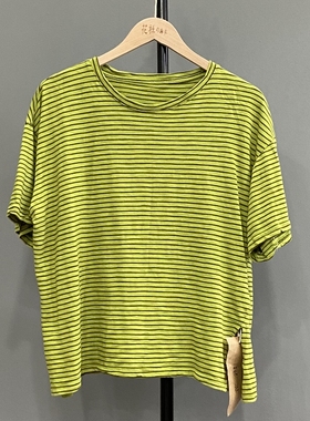 花社原单正品18359纯棉T恤 条纹小清新弹力个性 百搭舒适柔软显瘦
