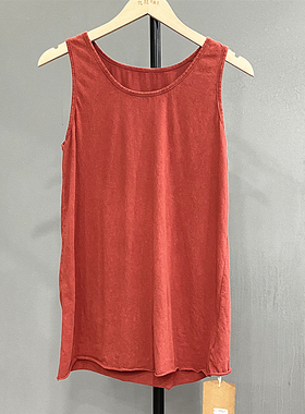 花社の日单18511纯棉背心 个性简约炒色圆领百搭显瘦卷边下摆纯色