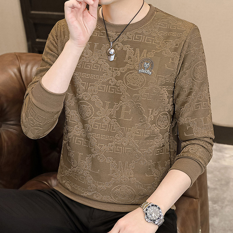 提花工艺牧外潮流圆领套头