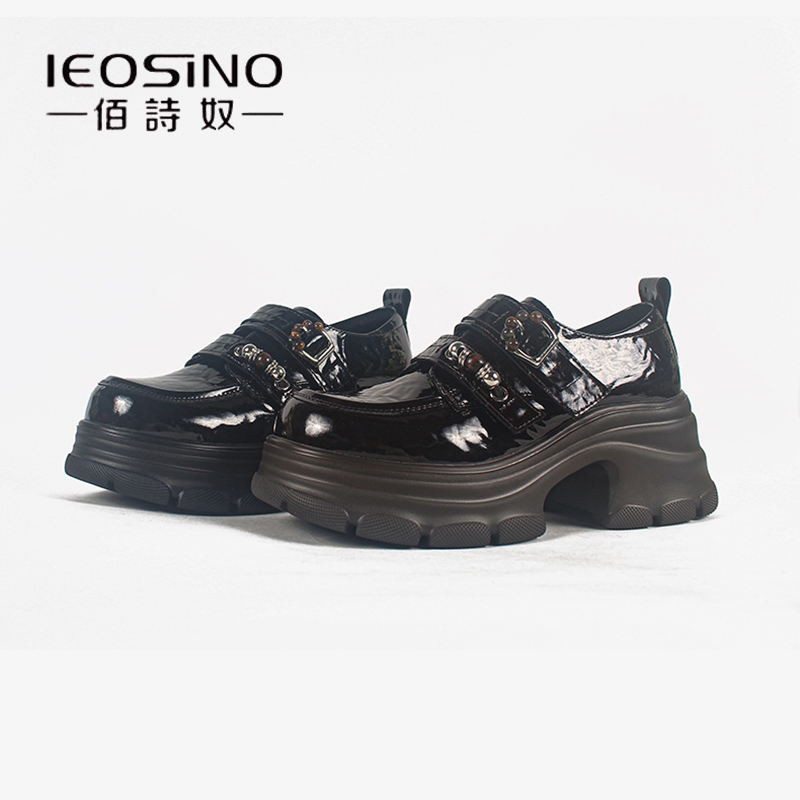 佰诗奴鞋厚底乐福鞋女2025秋冬新款加绒黑色英伦小皮鞋增高棉鞋女