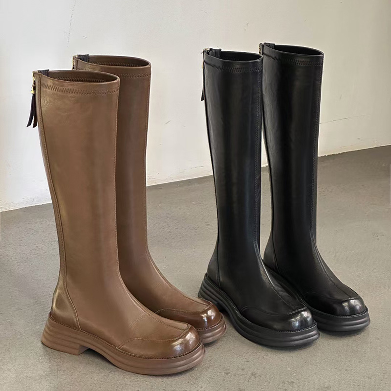 佰诗奴长筒靴女瘦瘦靴2024新款秋冬加绒不过膝弹力靴百搭粗跟袜靴