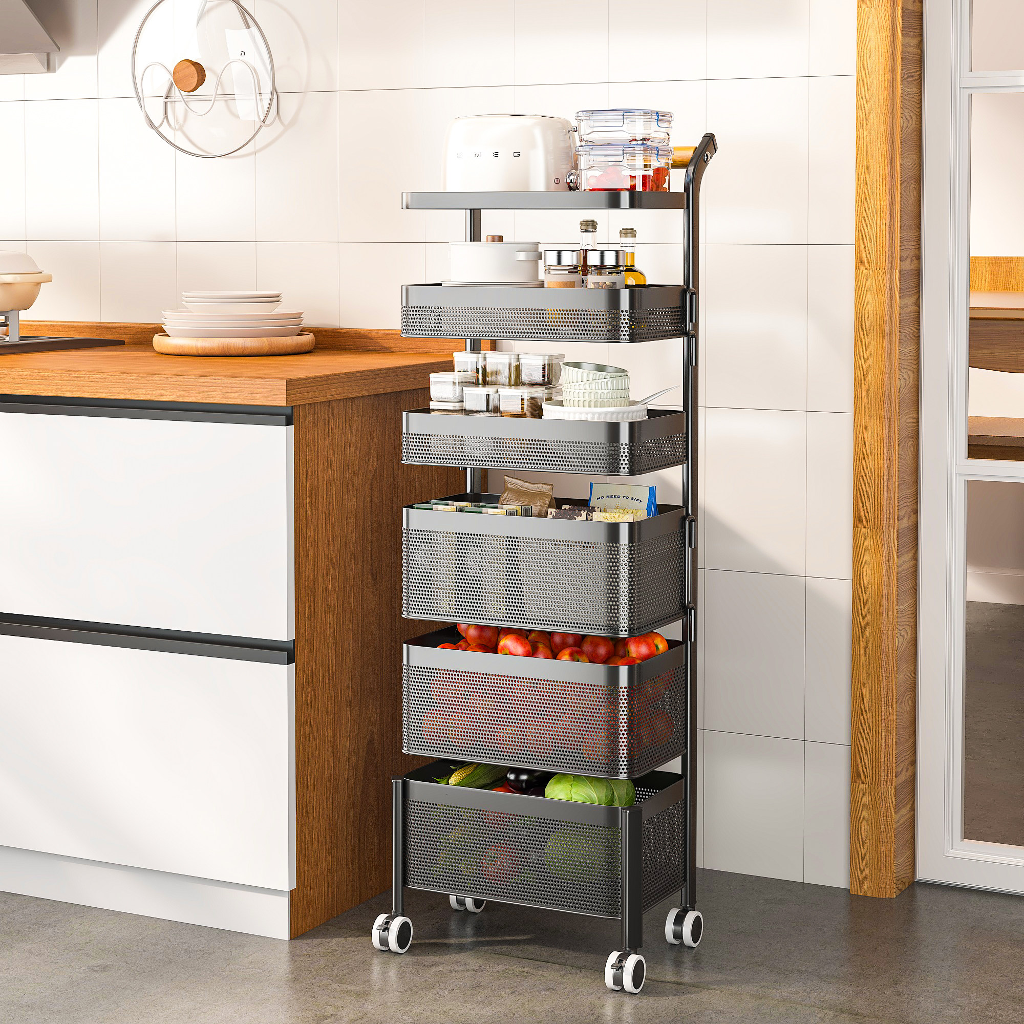 厨房蔬菜置物架落地多层不锈钢菜篮架子家用多功能放菜水果收纳筐