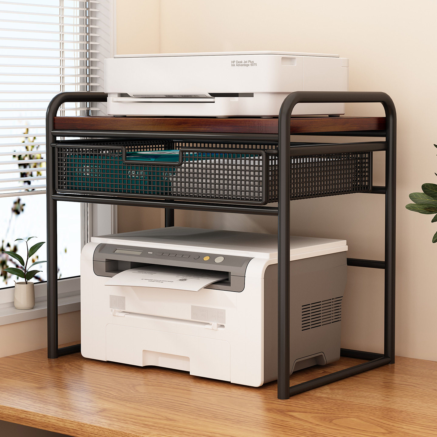 打印机置物架桌面小型双层复印机置物架多功能办公室桌上主机收纳