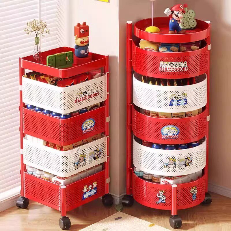 多功能旋转收纳架家用厨房置物架多层可移动带轮蔬菜架果蔬储物架