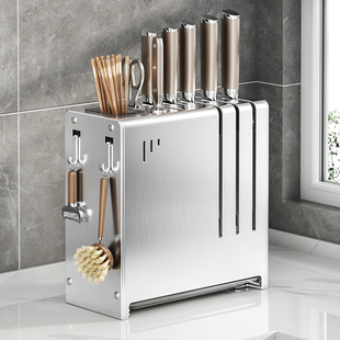 不锈钢厨房刀架置物架挂墙上台面壁挂式菜刀具快笼一体收纳盒架子