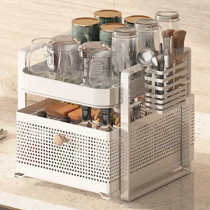 抽屉式杯架子置物架水杯茶杯具玻璃杯子收纳桌面双层托盘家用沥水,家庭/个人清洁工具,杯架,淘宝优惠券,粉丝福利购,淘宝优惠卷
