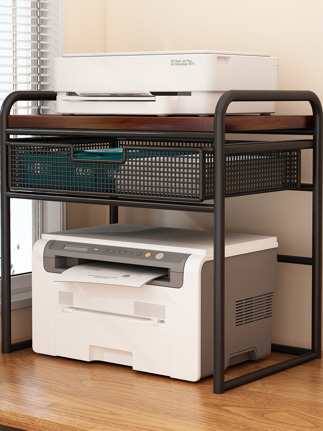 打印机置物架桌面小型双层覆印机置物架多功能办公室桌上主机收纳