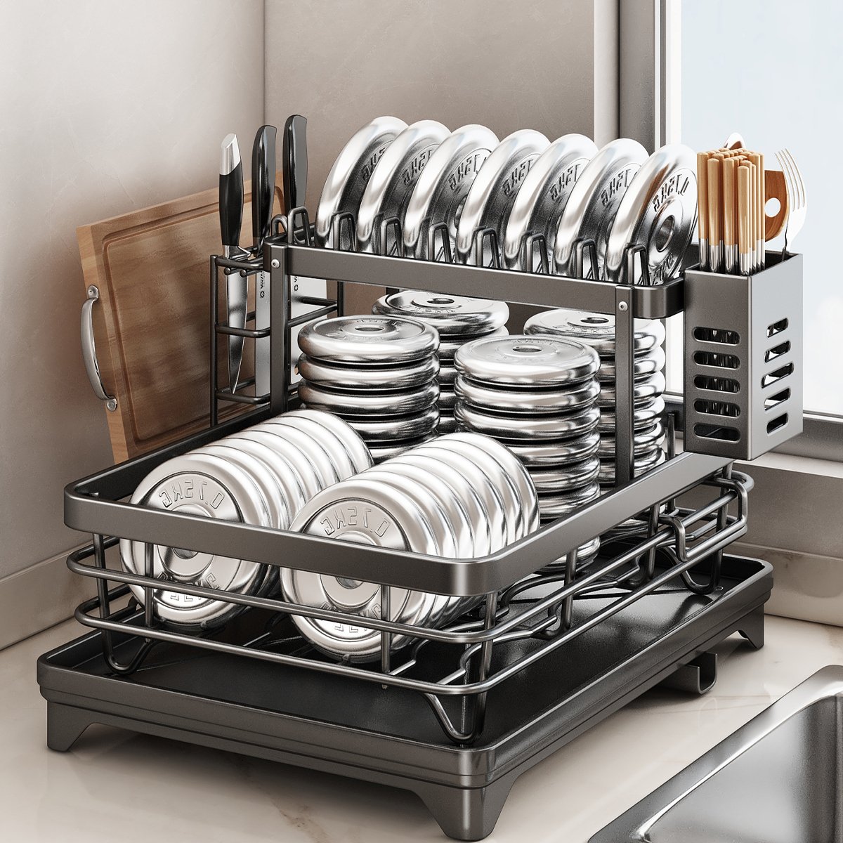 厨房不锈钢多功能碗碟收纳架