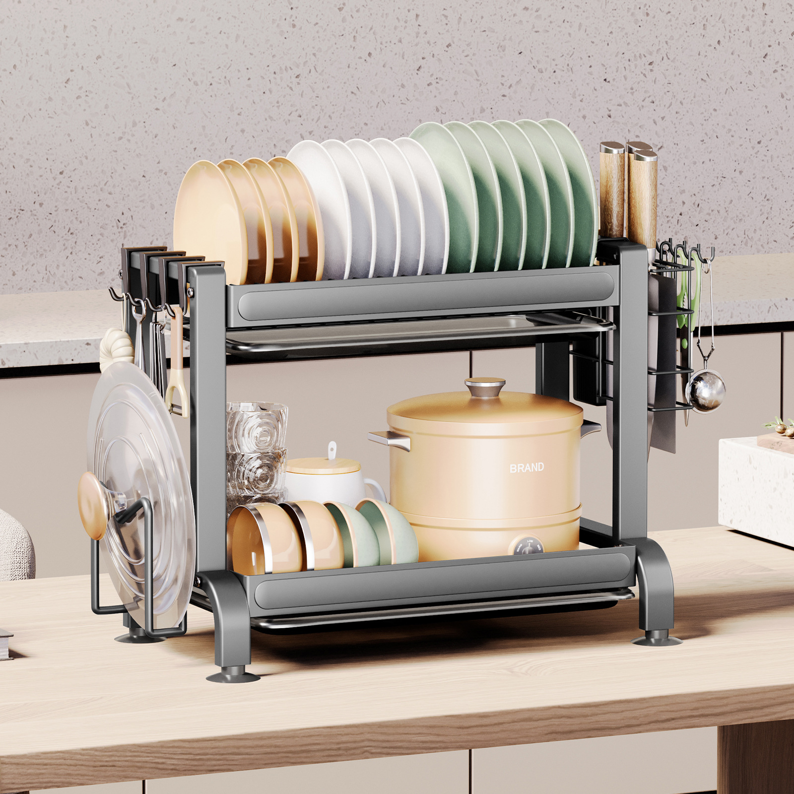 厨房置物架多功能碗盘碗碟收纳架碗筷收纳盒碗柜家用放碗架沥水架