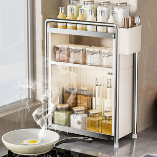 厨房置物架多功能侧面抽拉式抽屉柜极窄边调味品收纳盒台面调料架