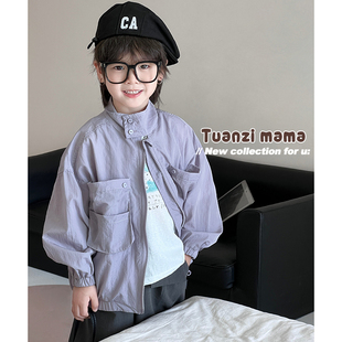 团子麻麻男童紫色立领休闲防晒衣韩版休闲春夏薄款外套上衣时尚潮