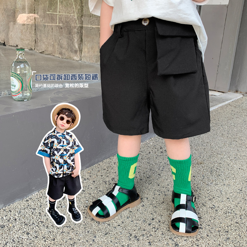 团子麻麻男童裤子夏季薄款休闲韩版工装风口袋设计中小童西装短裤