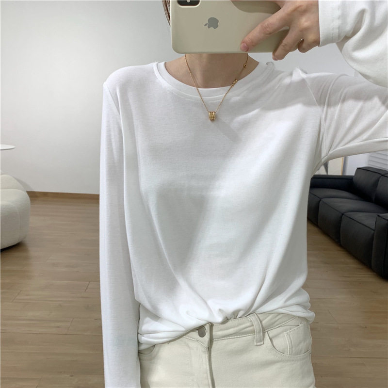 修身弹力面膜T恤女简约百搭上衣春季2026韩版长袖内搭白色打底衫