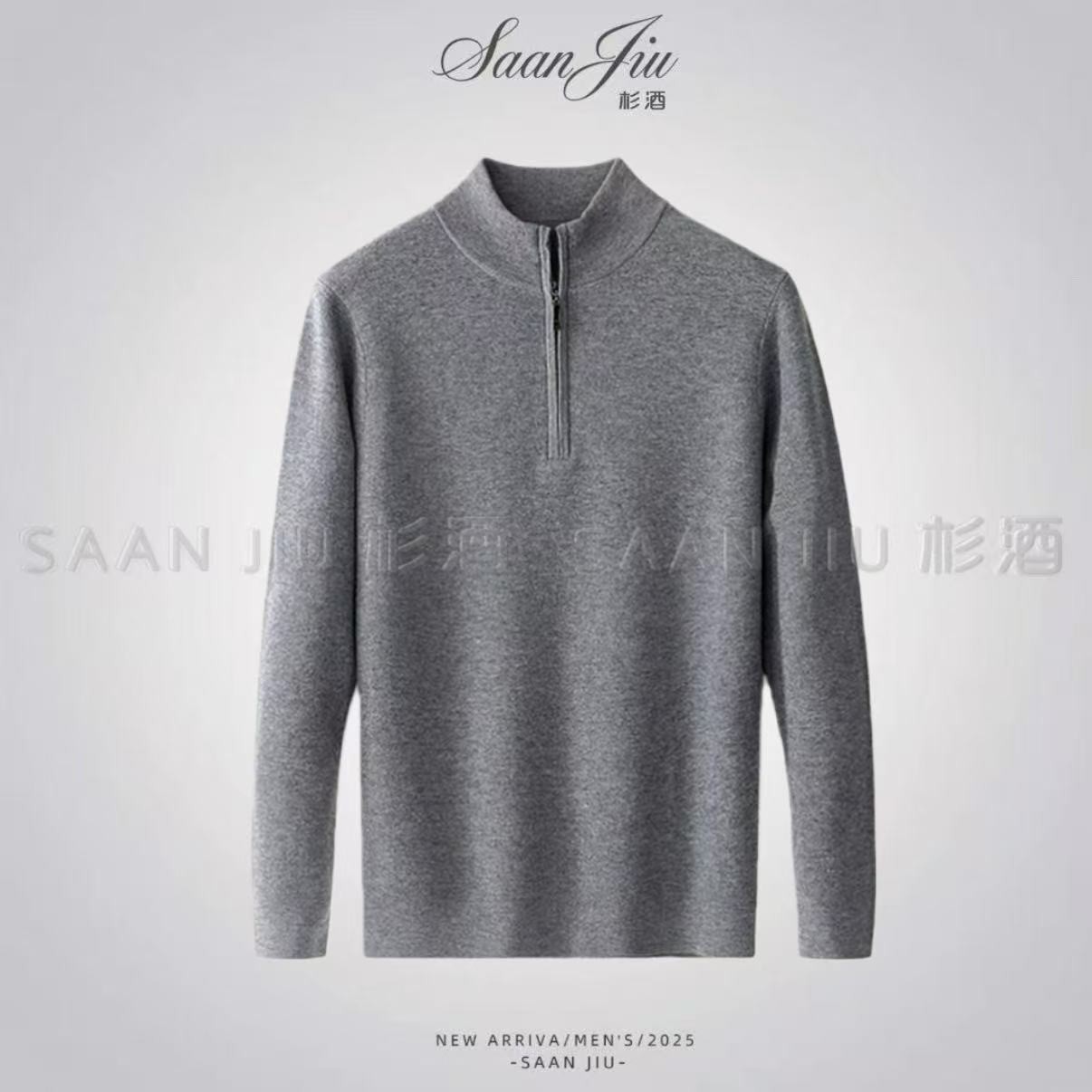 100%纯羊毛拉链套头羊毛衫
