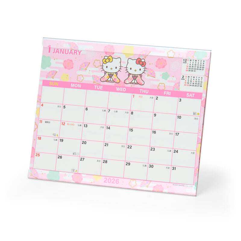 特价日本Sanrio正品Kitty 2026年桌上办公月历台历 (日本假期)