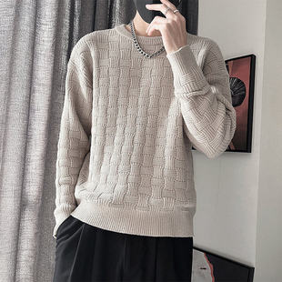 编织纹毛衣男加厚内搭线衣打底衫秋冬新款潮流百搭休闲宽松针织衫