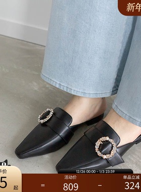 RANDA 24春季新款华丽钻饰平底尖头穆勒鞋  PS33105