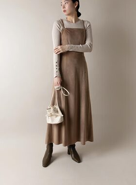 RANDA 秋冬新款日系绑带连衣裙白色蓝色棕色长裙女 BD01771