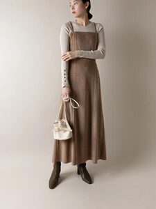 RANDA 秋冬新款日系绑带连衣裙白色蓝色棕色长裙女 BD01771