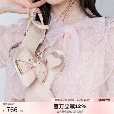 RANDA 26春季经典爱心蝴蝶结甜美优雅公主风高跟穆勒鞋女 PD37023