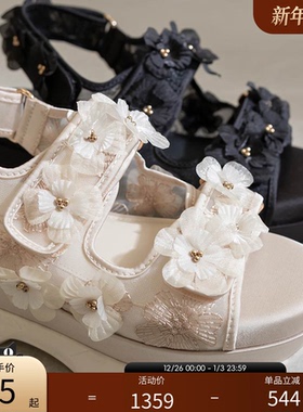RANDA 25春季透明轻盈花朵可甜可御黑色奶白色运动凉鞋 ER33217