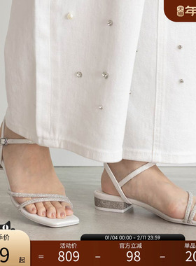 RANDA 25春夏新款水钻绑带低跟休闲露趾女凉鞋 PR35273