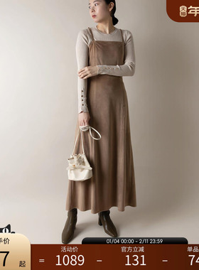 RANDA 秋冬新款日系绑带连衣裙白色蓝色棕色长裙女 BD01771