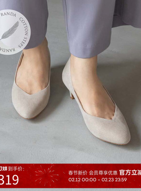 RANDA 25春夏新款COTTON细跟低跟光面绒面防泼水女单鞋 KP11548