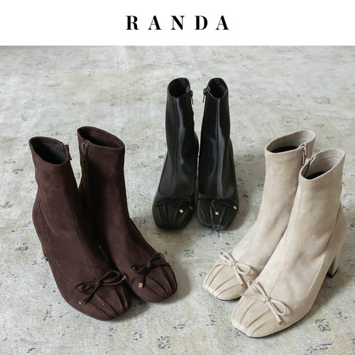 RANDA秋冬甜美蝴蝶结增高短靴