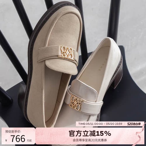 RANDA 26早春新款校园风休闲舒适圆头厚底增高乐福鞋女 PH36018