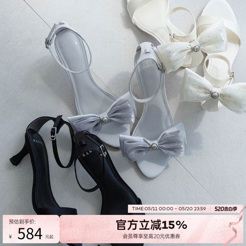 RANDA 26夏季新款假日休闲蝴蝶结优雅多种穿法高跟凉鞋女 DS37204