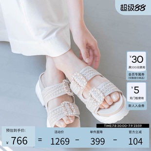 RANDA DR33226 25春夏新款 独特精致宝石扣蕾丝薄纱魔术贴女凉鞋