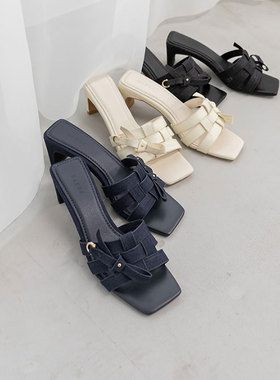 RANDA 23新款编织感蝴蝶结牛仔布穆勒无后跟女凉鞋 DS31054