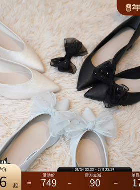 RANDA 26春季新款可拆卸蝴蝶结舒适通勤低跟浅口单鞋女 DP37117