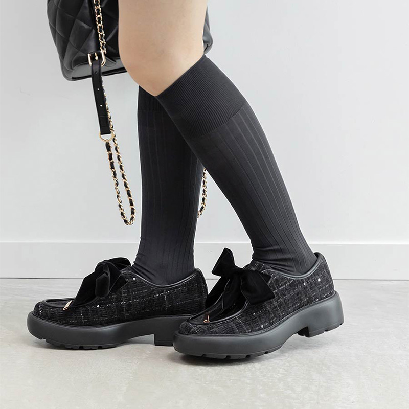 RANDA 25早秋新款平跟圆头蝴蝶结织物单鞋 PH36059