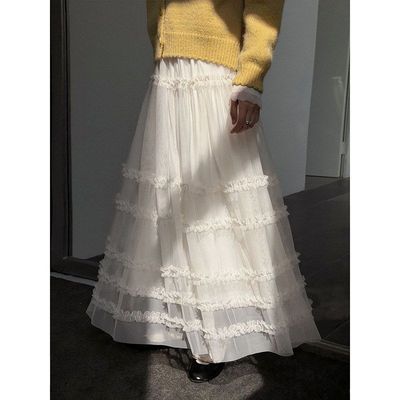 【cocoa布蕾】兴北 法式网纱层叠感花边蛋糕长裙女冬季a字裙N825C