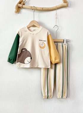 卡通小熊男童女童家居服套装春秋纯棉长袖睡衣两件套Z502Z503