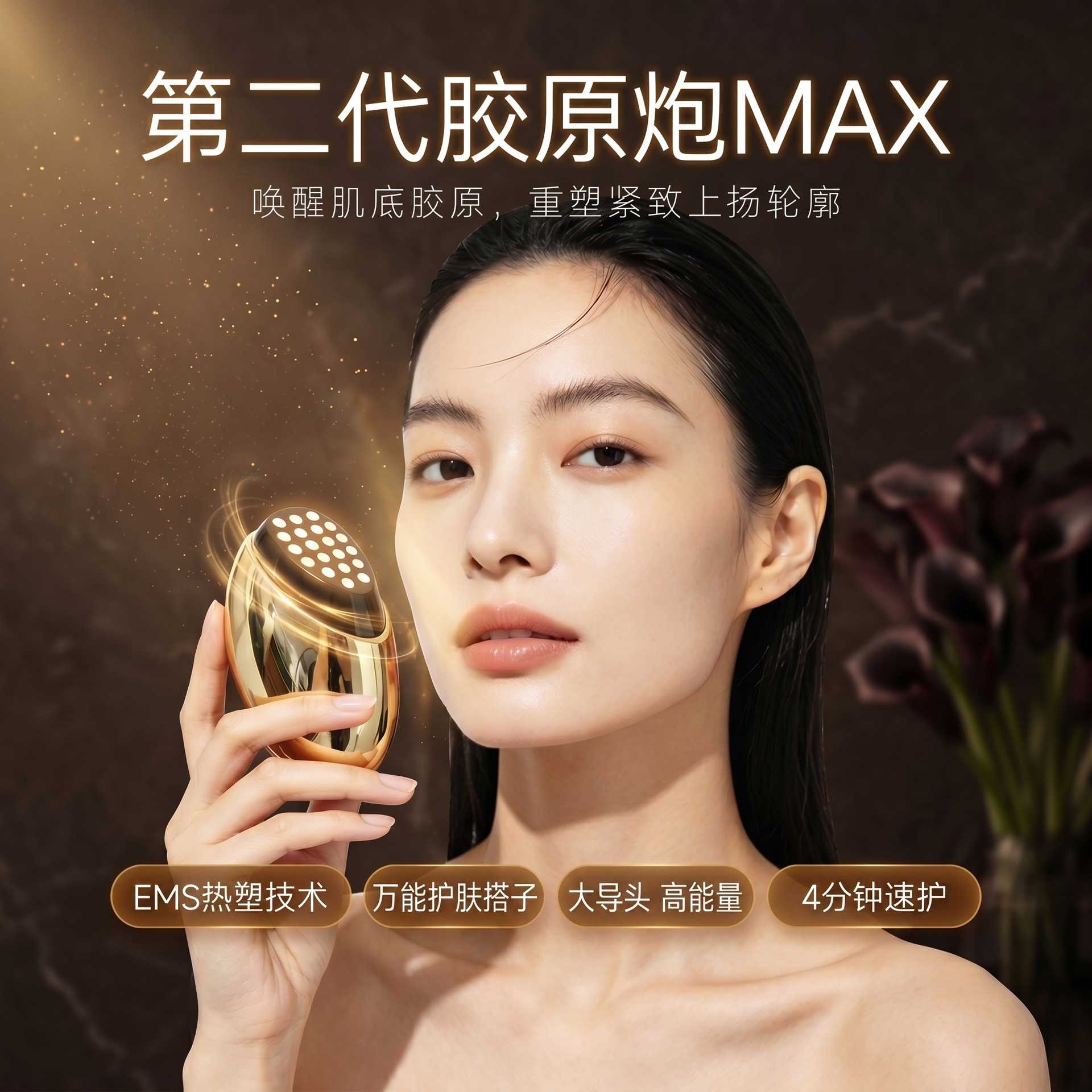 胶原炮脸部美容仪脉冲EMS盖章式按摩导入仪微电流提拉紧致按摩器